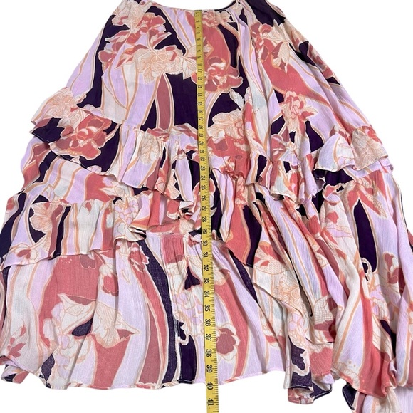 Free People Pink Bring Back The Summer Asymmetric Ruffle Maxi Skirt‎ Size 10 NWT - Picture 8 of 16